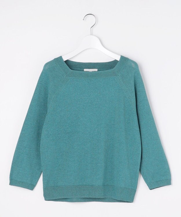 自由区 L ペーパーコットンスクエアネックニット プルオーバー ターコイズ