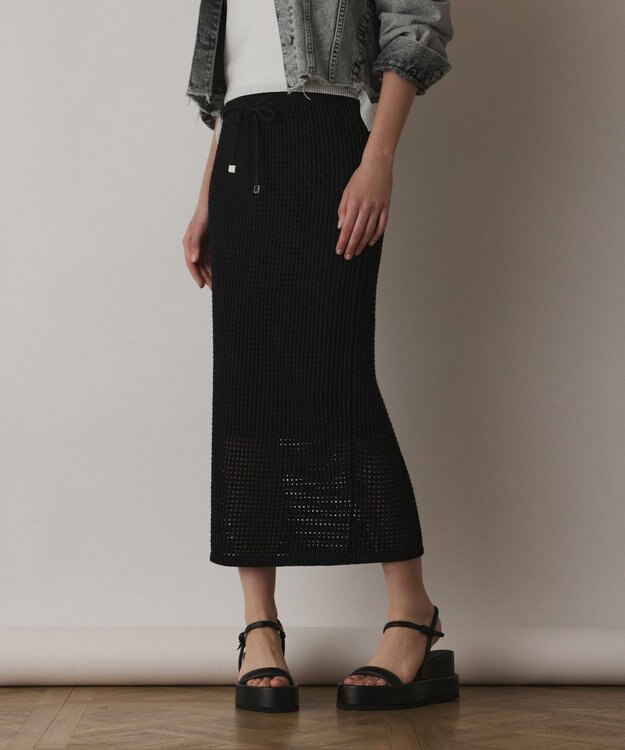 GRACE CONTINENTAL メッシュタイトニットスカート ブラック
