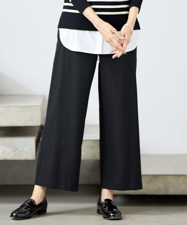 J.PRESS LADIES S 【洗える】LANTECシャークスキン セミワイド パンツ ネイビー系