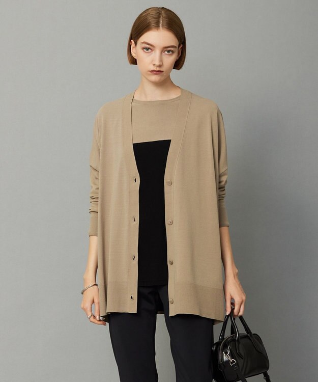 ICB 【洗える】ヴィスコースワイド Vネックカーディガン ライトモカ系