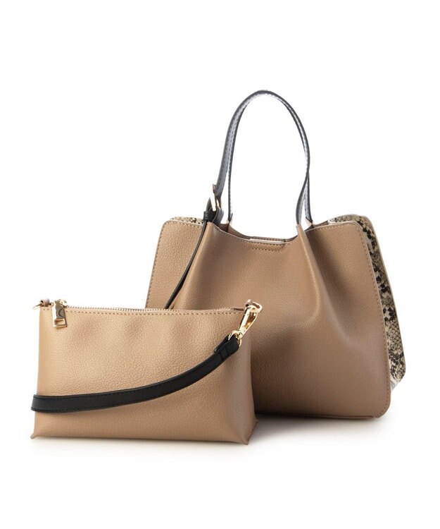 UNBILLION カシュカシュ cachecache / フェイクレザーショルダーバッグ付スクエアトート パイソン