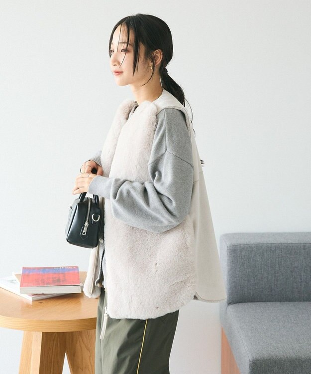 CRAFT STANDARD BOUTIQUE エコファー×ムートンチュニックベスト Light Gray
