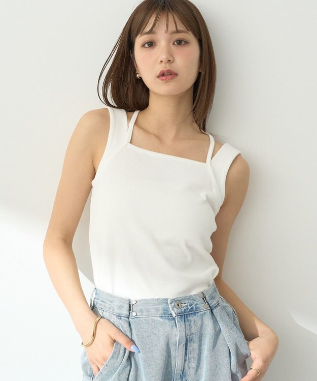 earth music&ecology レイヤードカットタンクトップ Off White