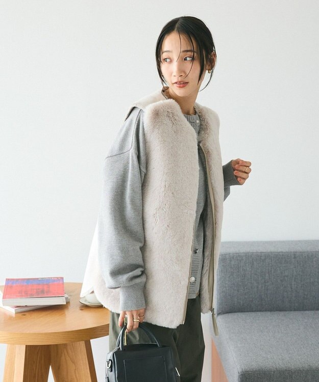 CRAFT STANDARD BOUTIQUE エコファー×ムートンチュニックベスト Light Gray