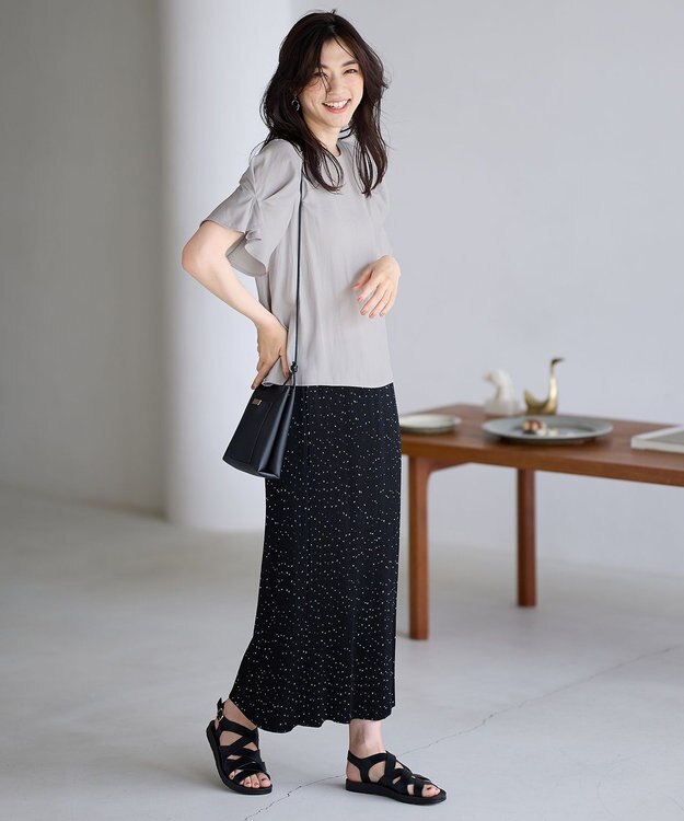 ANY L 【ウエストゴム】プリーツアイラインスカート ブラック