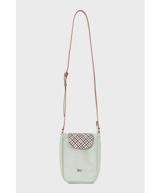 DAKS ナイロン×牛革 ハウスチェック 縦型ショルダーバッグ シーグラス