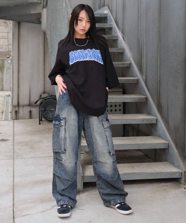 WEGO 【ユニセックス着用ITEM】アクセ付きグラフィックT（SS） ブラック