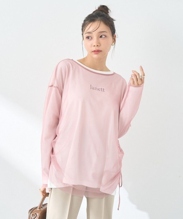 earth music&ecology ＳＥＴ２点ドロストシアープルオーバー＋ロゴＴｅｅ Pink