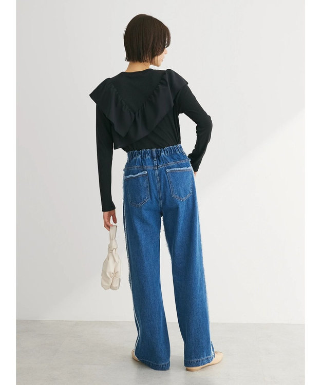 Green Parks ・ＳＵＧＡＲ　ＳＰＯＯＮ　アシンメトリーフリルロンＴＥＥ Black