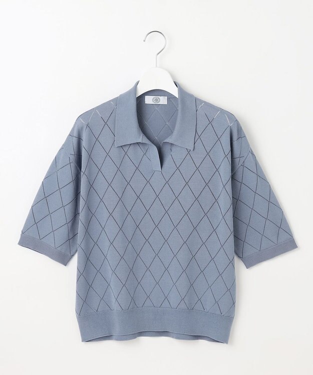 J.PRESS LADIES 【洗える・抗菌防臭】COTTON POLYESTER ポロ ニット ソフトブルー系