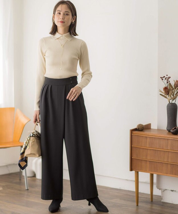 組曲 【前後着用・手洗い可】ELENAスパンコール襟デザイン ニット アイボリー系