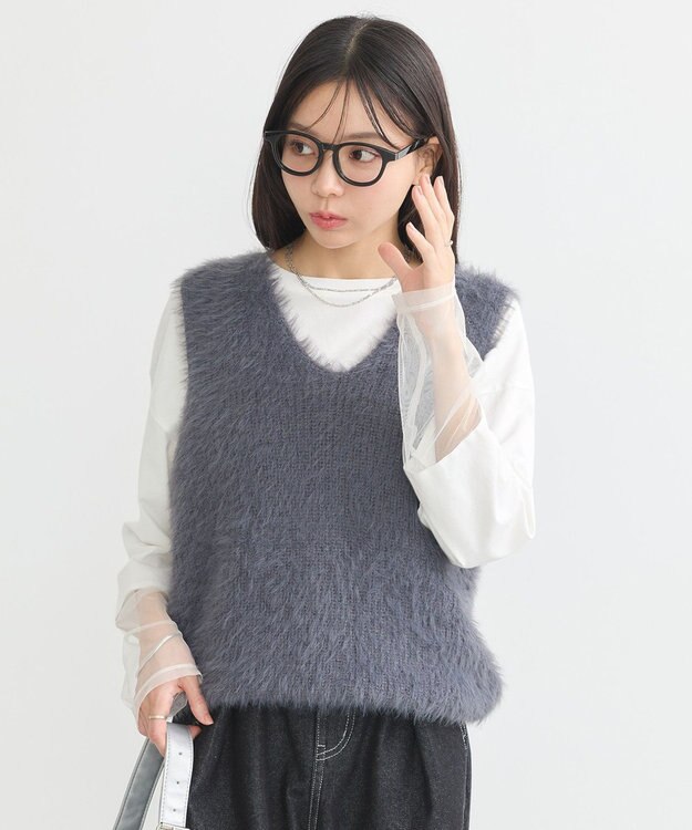 earth music&ecology シャギーベスト Light Gray