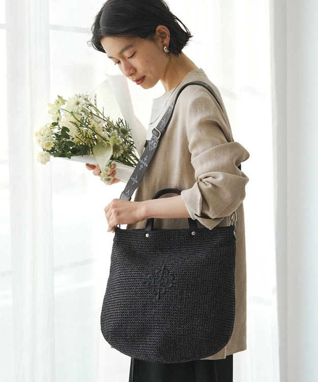 russet スリム2WAYトートバッグ <ナイロンラフィア>(CE-1717-WEB) Black