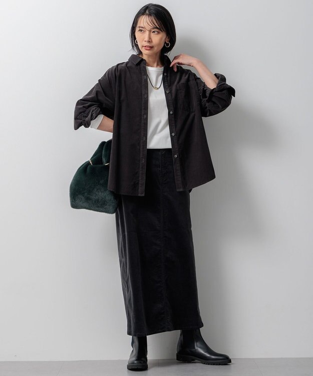 23区 【洗える】23区DENIM ベルベットストレッチ Aライン スカート グレー系