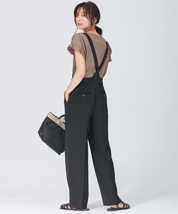 23区 トリアセダブルクロス ワイドストレート パンツ ブラック系