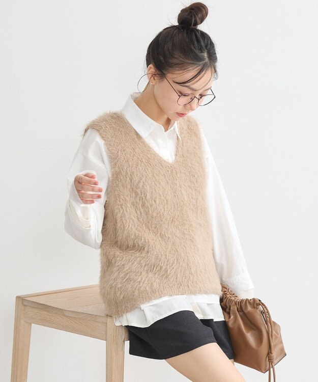 earth music&ecology シャギーベスト Mocha