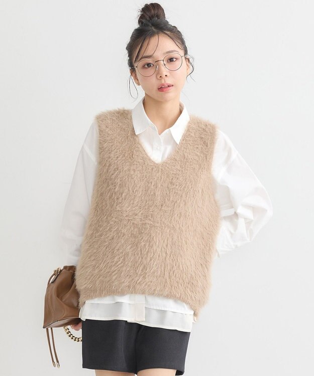 earth music&ecology シャギーベスト Mocha