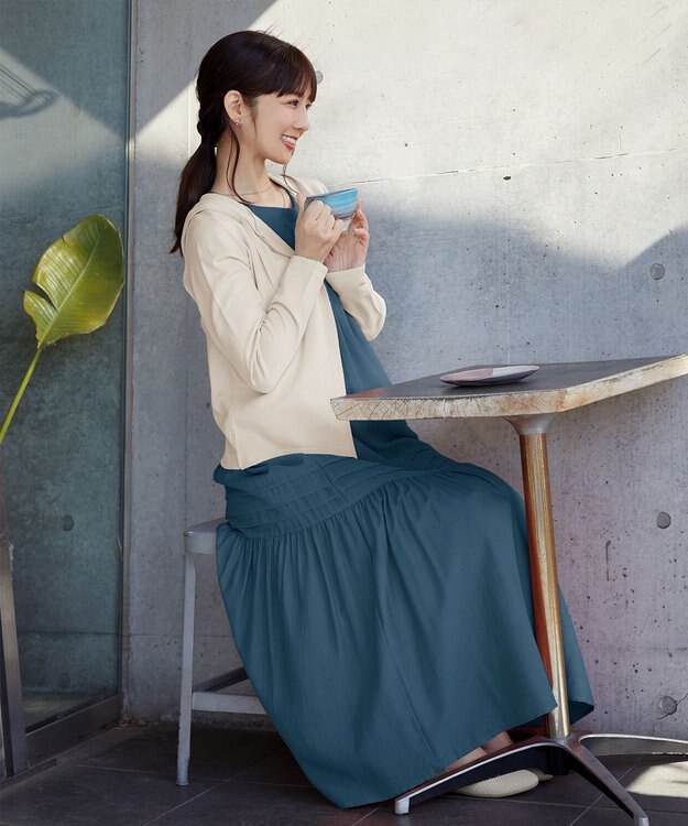 Tiaclasse 【小倉優子さん着用・洗える・XSサイズ】麻調ピンタックロングワンピース ブルー