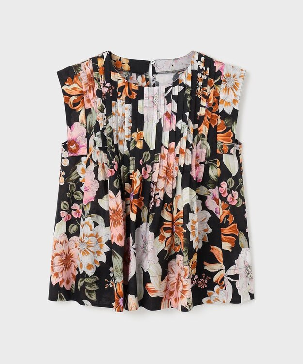 GRACE CONTINENTAL フラワープリントタックブラウス ブラック