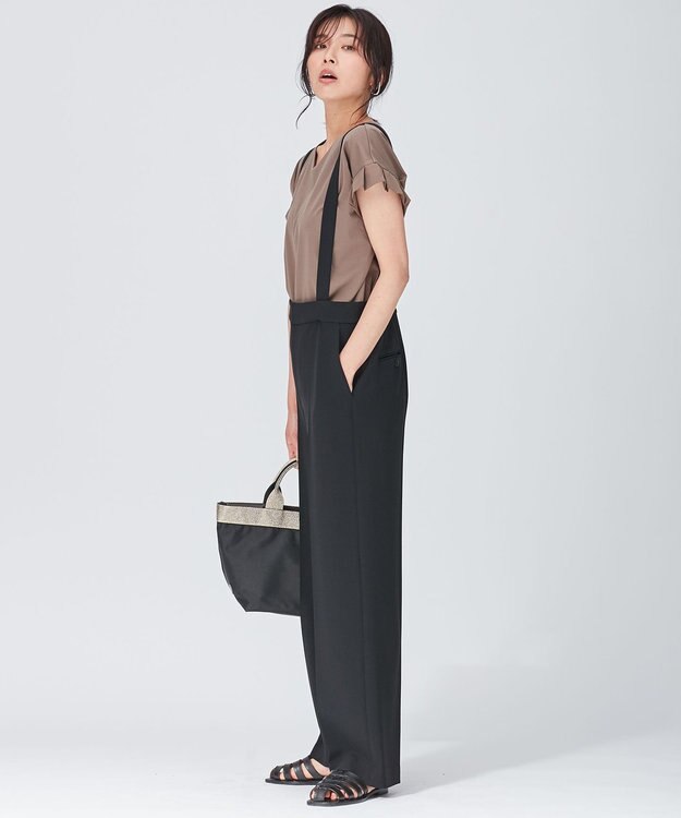 23区 トリアセダブルクロス ワイドストレート パンツ ブラック系