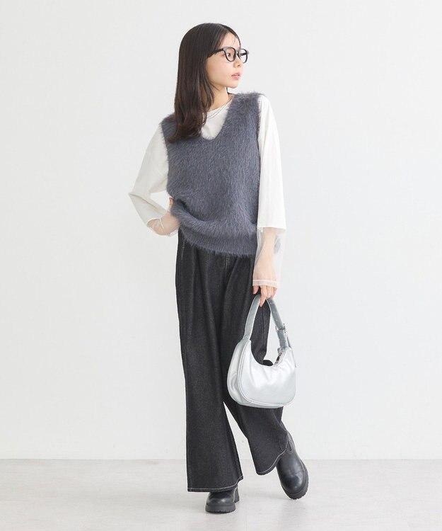 earth music&ecology シャギーベスト Light Gray
