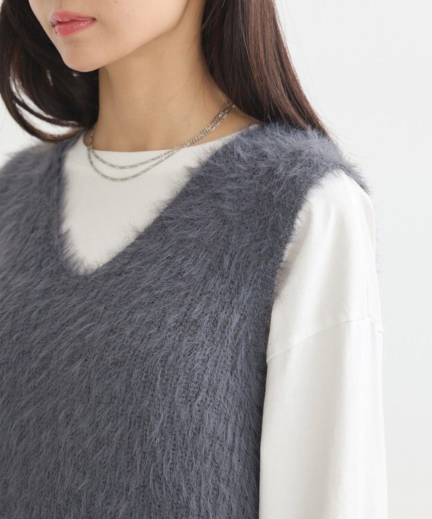 earth music&ecology シャギーベスト Light Gray