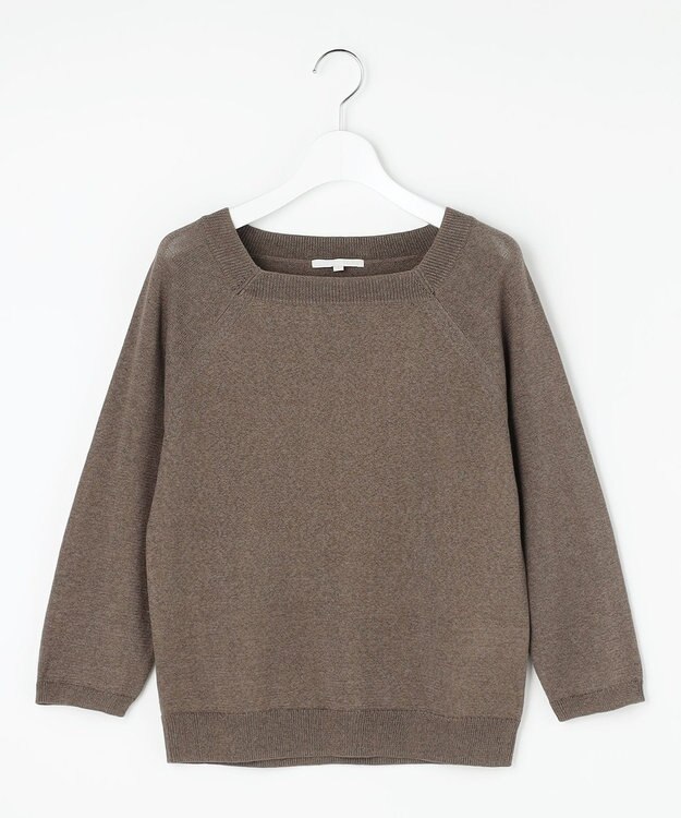 自由区 L ペーパーコットンスクエアネックニット プルオーバー ブラウン