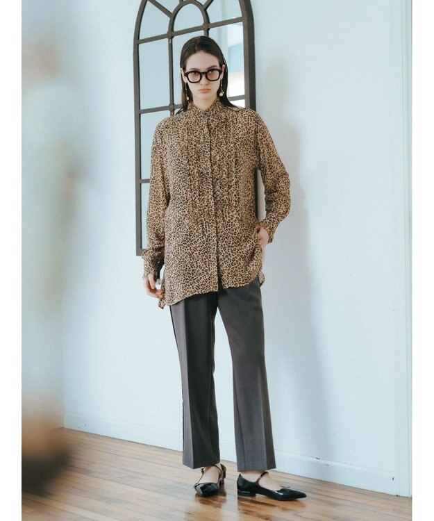 YECCA VECCA フリルデザインロングシャツ Leopard