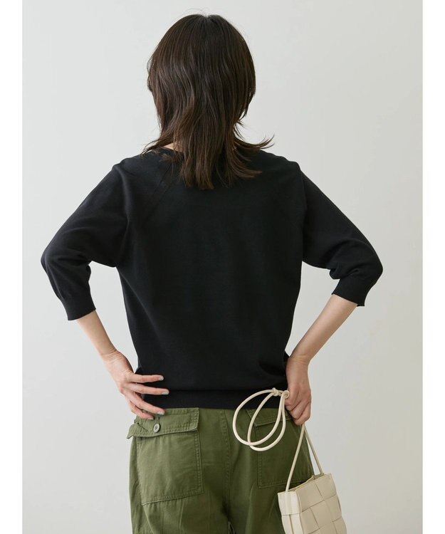 AMERICAN HOLIC ＵＶカットラグラン５分袖ニットプルオーバー Black