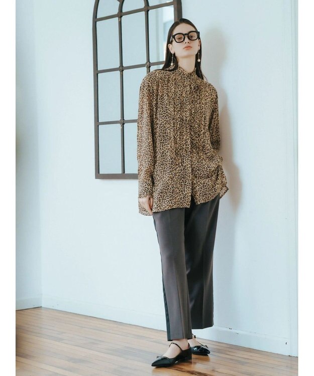 YECCA VECCA フリルデザインロングシャツ Leopard