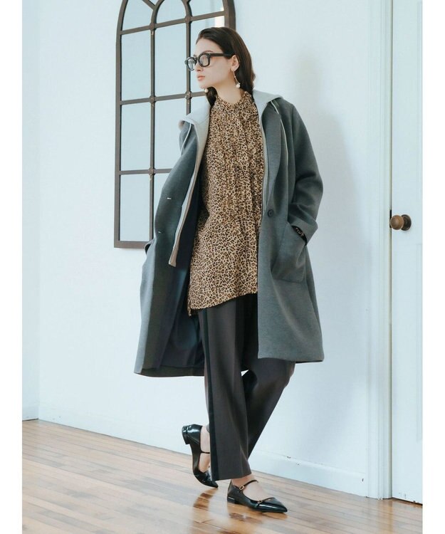 YECCA VECCA フリルデザインロングシャツ Leopard