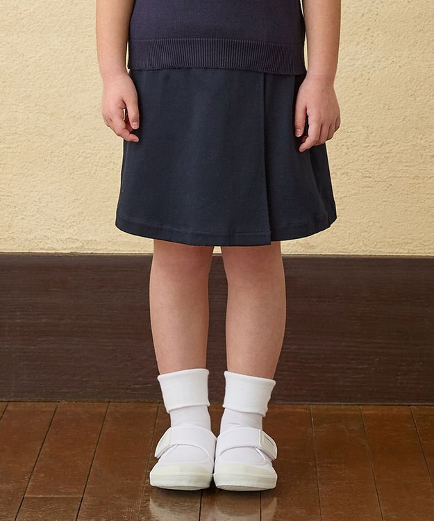 MIKI HOUSE HOT BISCUITS 【90-130cm】綿素材の巻きスカート風キュロットスカート 紺