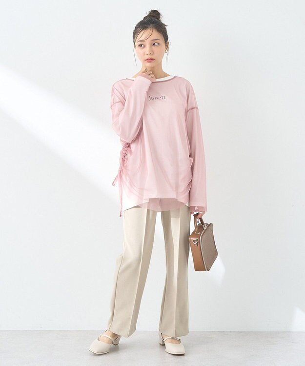 earth music&ecology ＳＥＴ２点ドロストシアープルオーバー＋ロゴＴｅｅ Pink