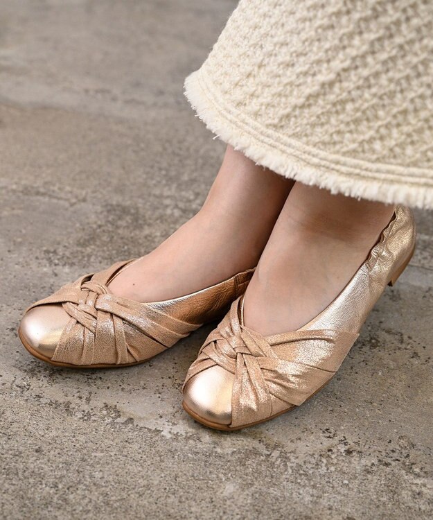 nouvelleRobe Oū 【本革・高反発】Square スクエアトゥ メッシュモチーフパンプス ピンクメタリック