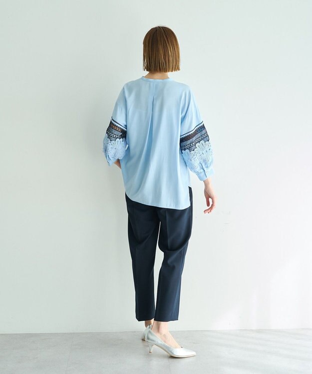 YECCA VECCA レース切替スキッパーブラウス Blue