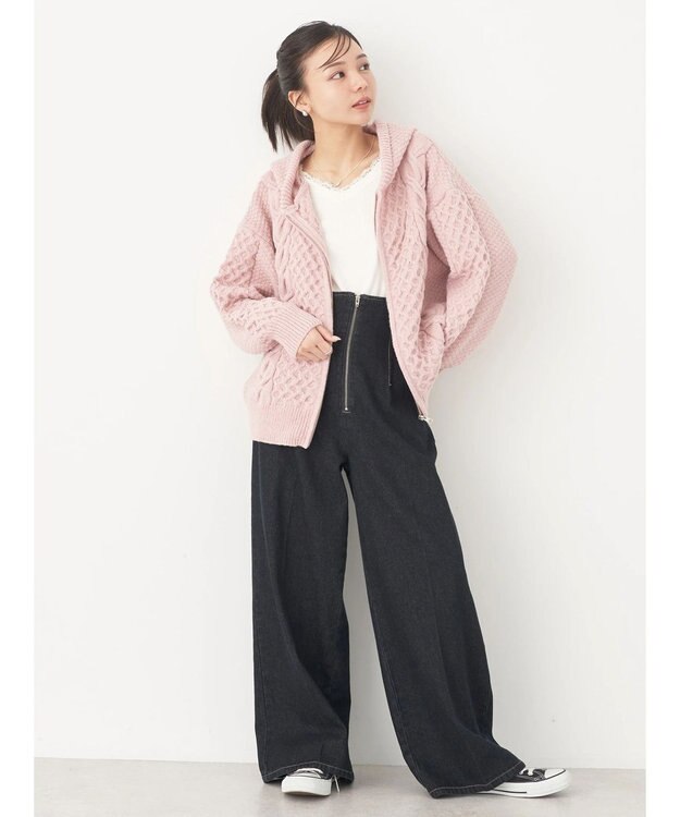 earth music&ecology ケーブルニットパーカー Pink