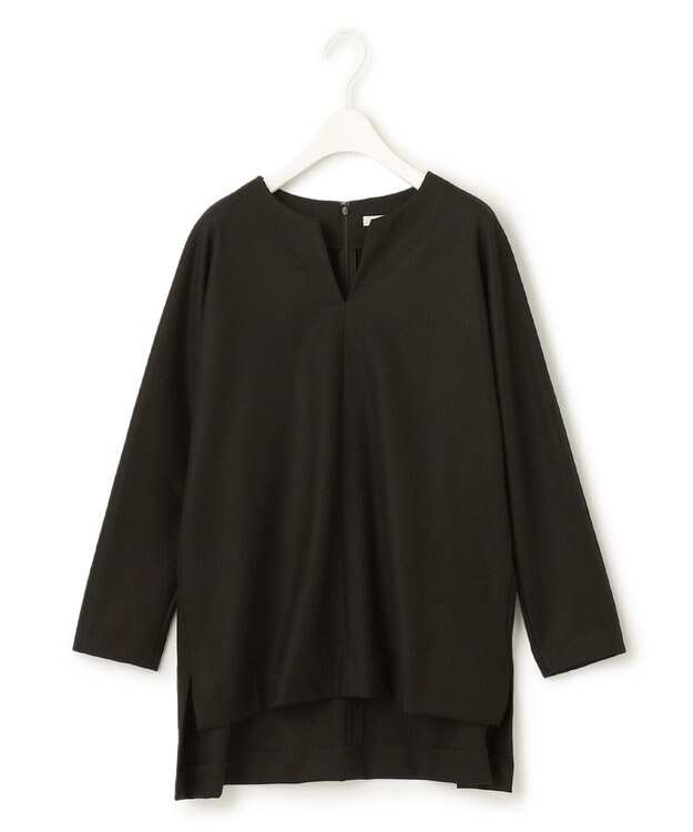 ICB 【洗える・WEB限定カラーあり】 ウールミルドサキソニー キーネックブラウス ブラック系