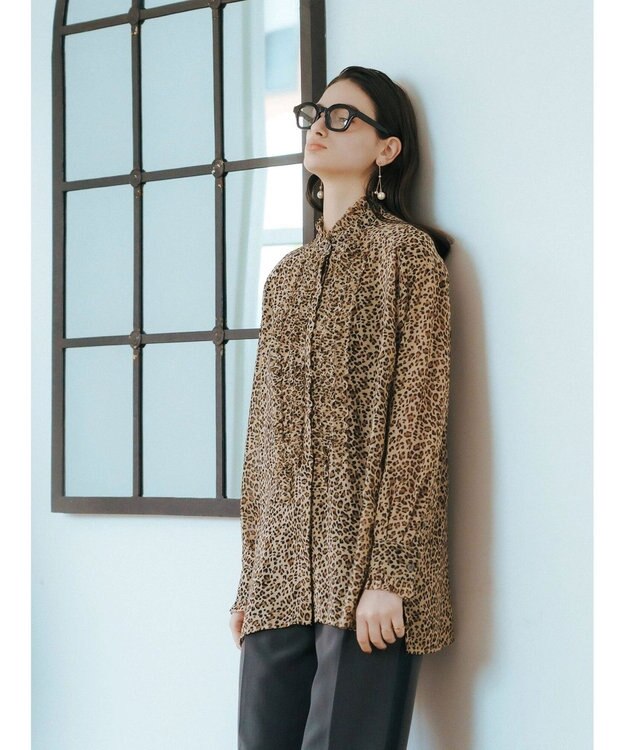 YECCA VECCA フリルデザインロングシャツ Leopard