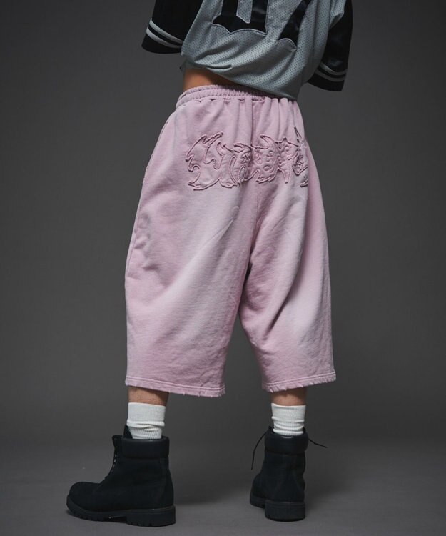 WEGO 【ユニセックス着用ITEM/ウエストゴム】ダメージアップリケショートパンツ ピンク