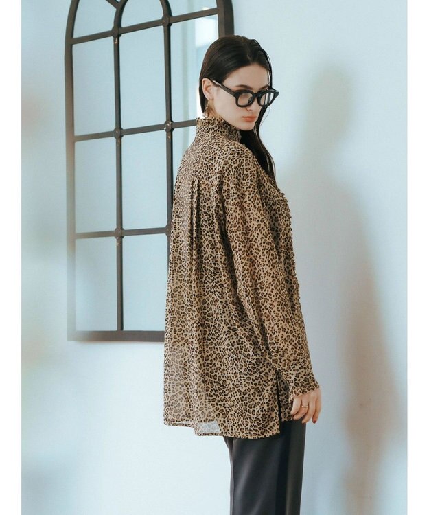 YECCA VECCA フリルデザインロングシャツ Leopard