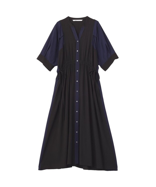 YECCA VECCA 配色デザインシャツワンピース Black