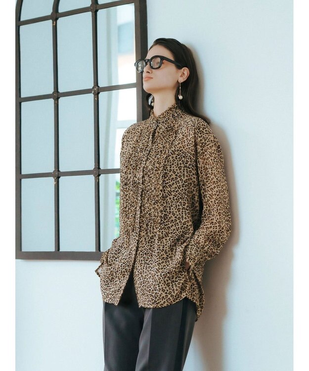 YECCA VECCA フリルデザインロングシャツ Leopard