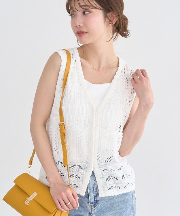 earth music&ecology 【セットアップ対応】透かし編みニットベスト Off White