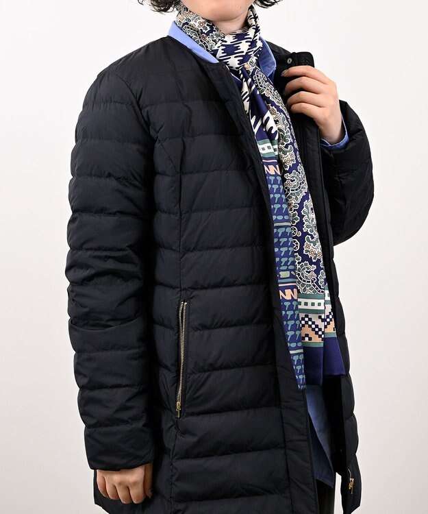 Marca ＜秋の新作！＞【Marcaオリジナル】コラージュプリント ナロースカーフ シルクツイル ネイビー×グリーン