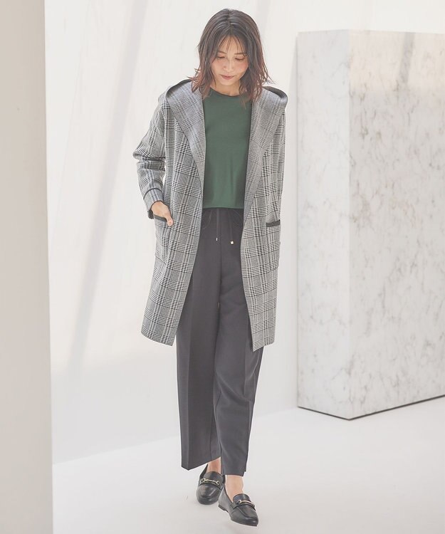 ANY 【洗濯機可】フーディーコーディガン チャコール×グレーグレンチェック