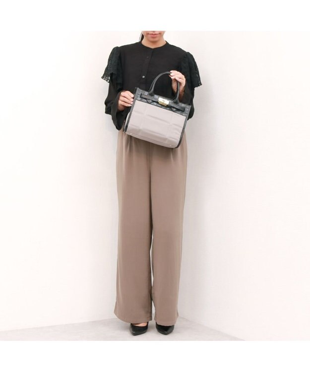 UNBILLION ペルケ perche / ナイロンキルト×クロコ型押し牛革2wayトートバッグS ライトグレー