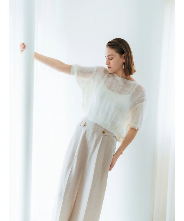 YECCA VECCA 2wayフリンジリボンニット Off White