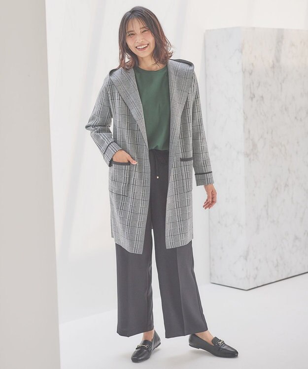 ANY 【洗濯機可】フーディーコーディガン チャコール×グレーグレンチェック