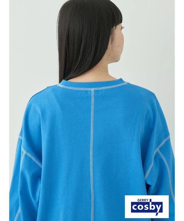 earth music&ecology Ｃｏｓｂｙ×ｅａｒｔｈ　配色ステッチロングＴシャツ Turquoise Blue