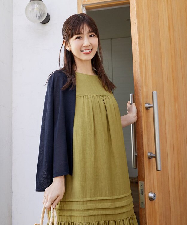 Tiaclasse 【小倉優子さん着用・洗える・XSサイズ】麻調ピンタックロングワンピース ライム